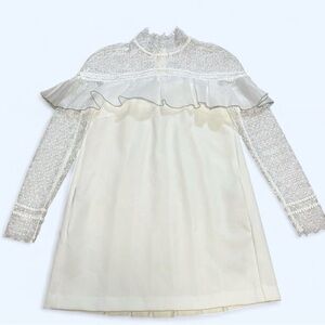 Self-Portrait Cream Ruffle Yoke Lace-Sleeve Formal Girl's Dress
